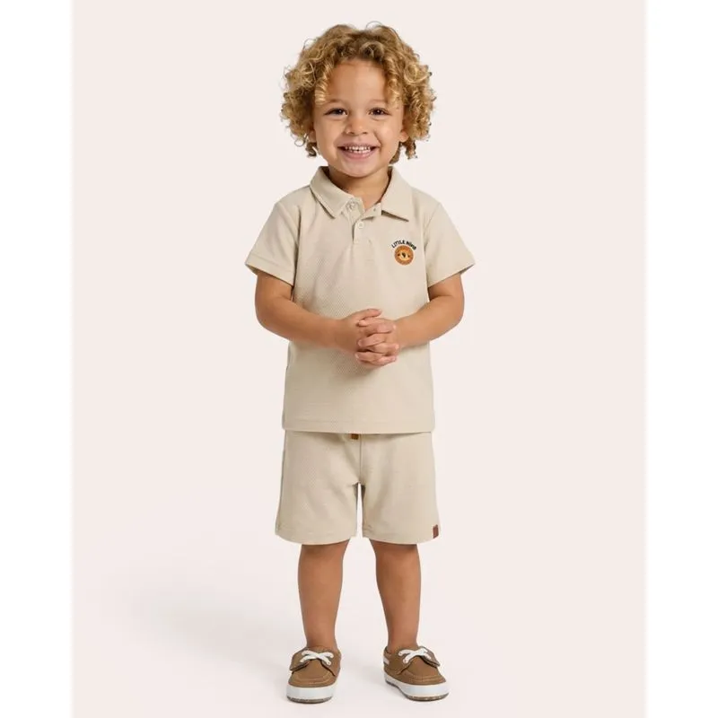 Conjunto Bebê Texturizado Gola Polo Bege 3