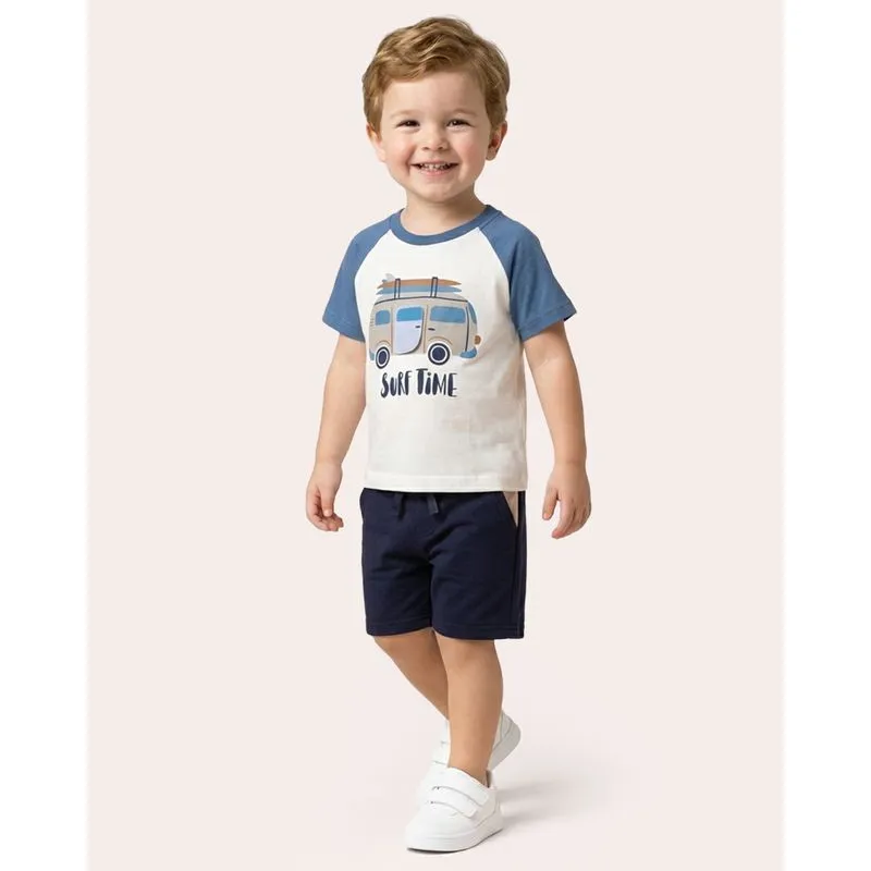 Camiseta Bebê Algodão Estampa Interativa Raglan Off White 1