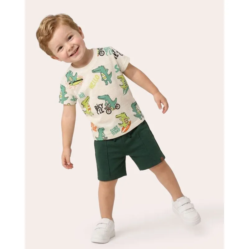 Camiseta Bebê Algodão Dinossauro Texturizada Off White 2