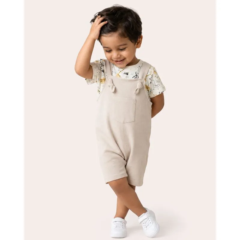 Conjunto Jardineira Bebê Algodão Texturizado Safari Bege 4