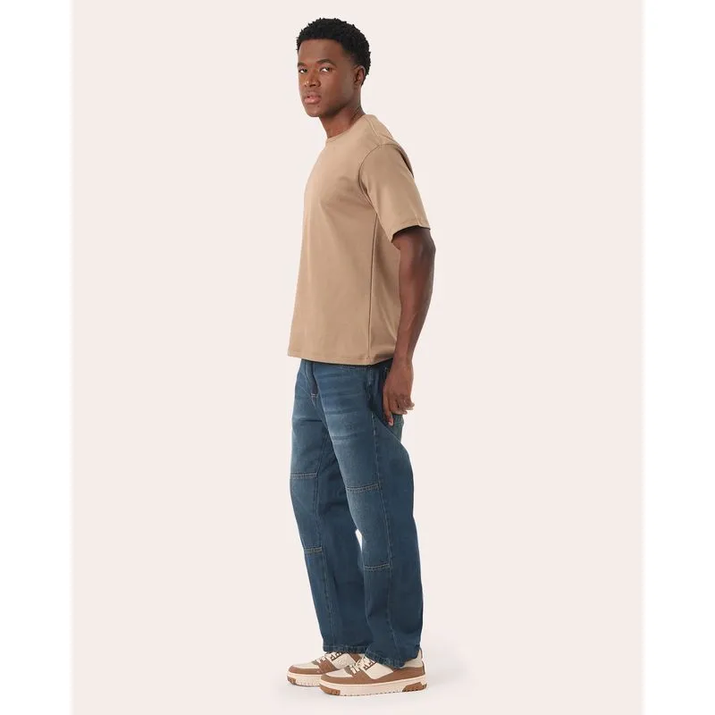 Calça Jeans Masculina Reta com Recortes Azul 48