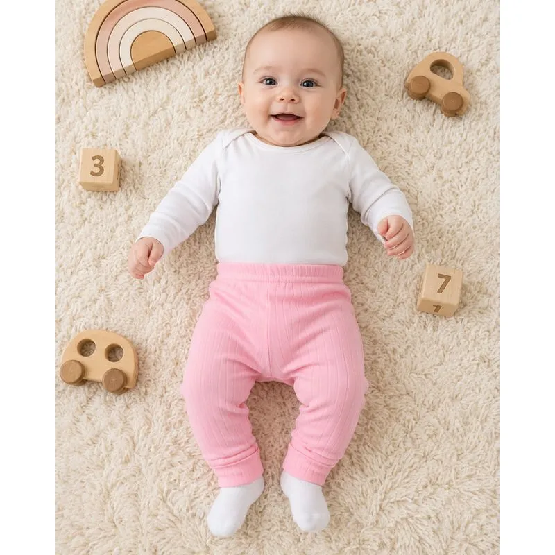 Calça Bebê Culote Vira Pé Canelada Rosa M