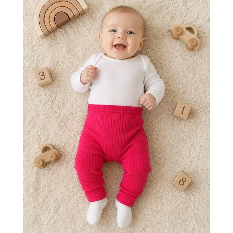 Calça Bebê Culote Vira Pé Canelada Rosa P