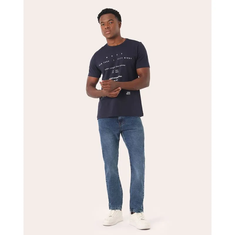 Calça Jeans Masculina Slim Estonada com Bolsos Azul 46