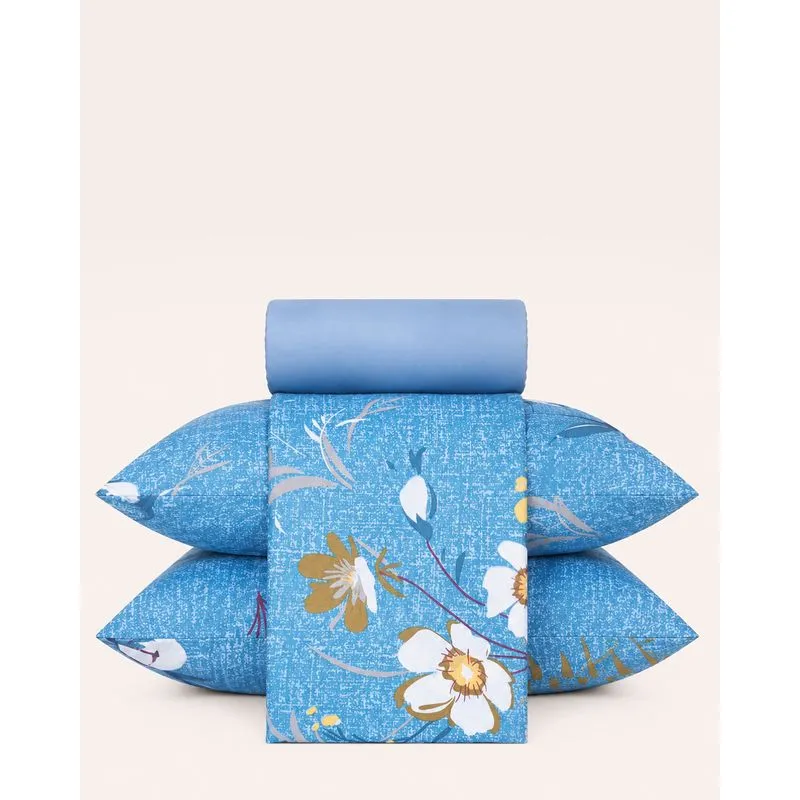 Jogo de Cama King 4 Peças Arte & Cazza Estampado Azul UN