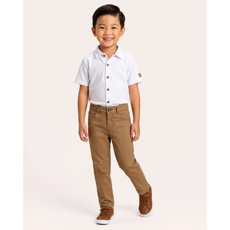 Calça Sarja Infantil Reta Liso Bege 6