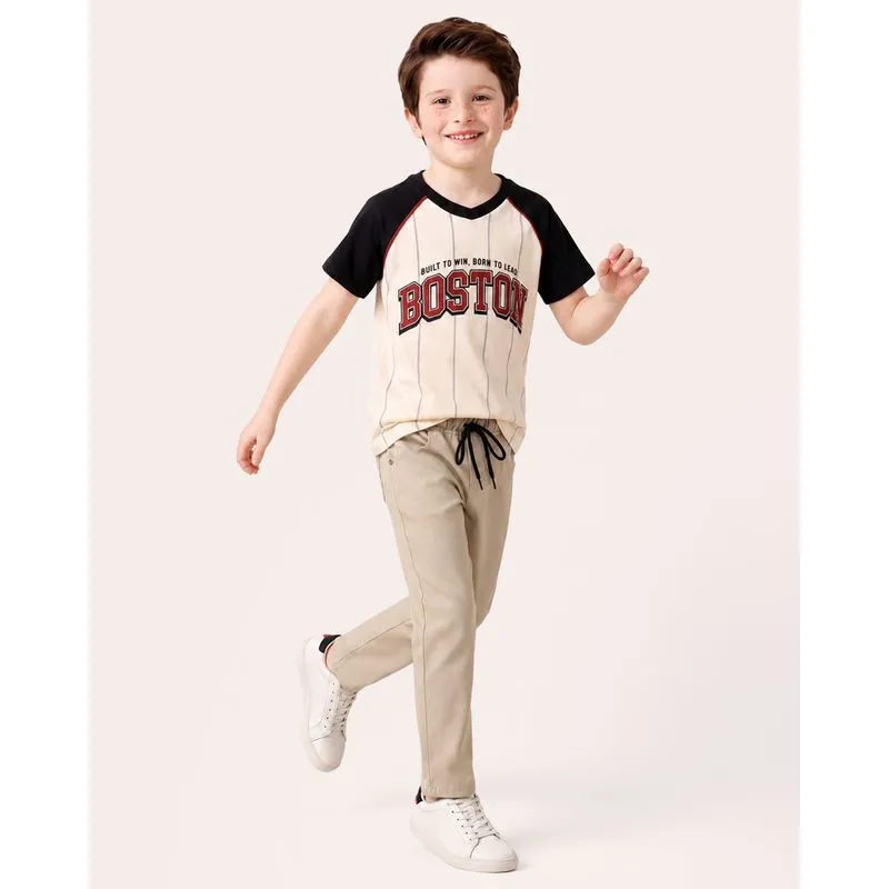 Calça Sarja Infantil Reta com Cordão Bege 6