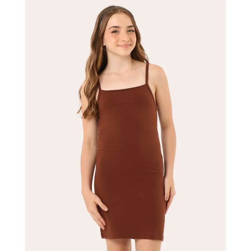 Vestido Juvenil Curto Tubinho com Alcinha Marrom 12