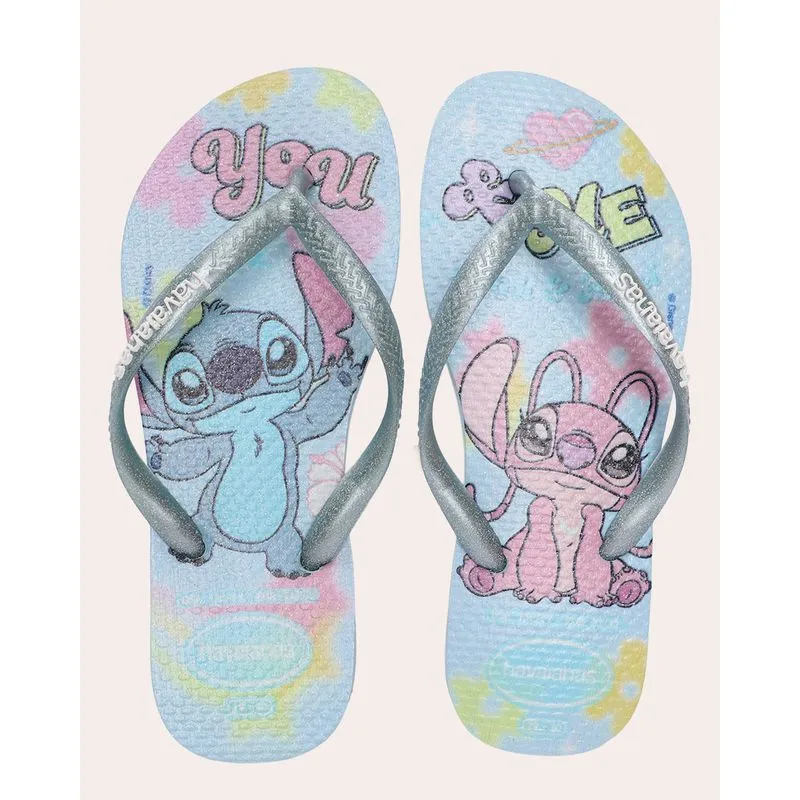 Chinelo Havaianas Infantil Slim Disney Stitch e Angel Azul 23/24