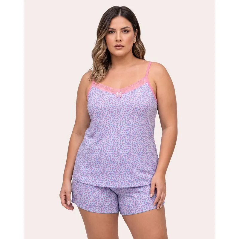 Pijama Plus Size Feminino Curto Liganete Estampado Azul Claro 48
