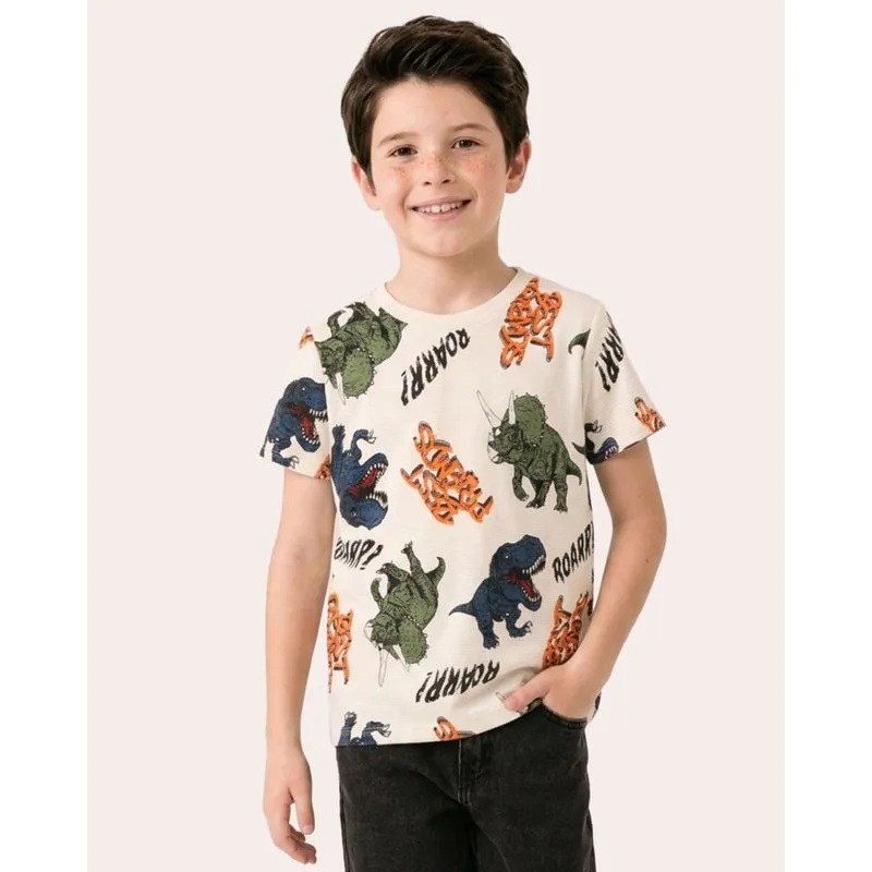 Camiseta Infantil Algodão Dinossauros Off White 8