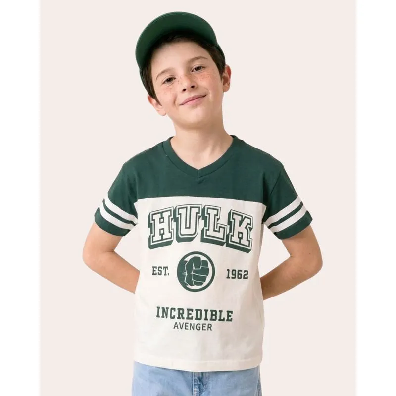 Camiseta Infantil Algodão Bicolor Marvel Hulk Verde 4