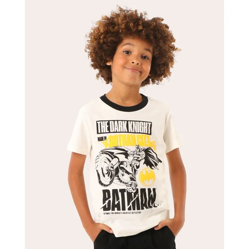 Camiseta Infantil Estampa DC Batman Texturizada Off White 4