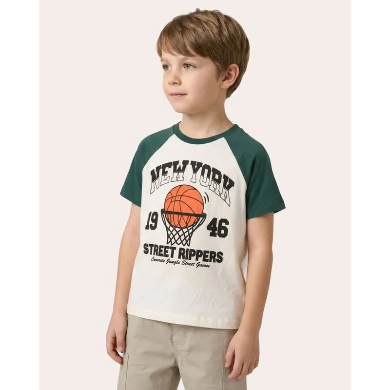 Camiseta Infantil Algodão Basquete Manga Curta Off White 10