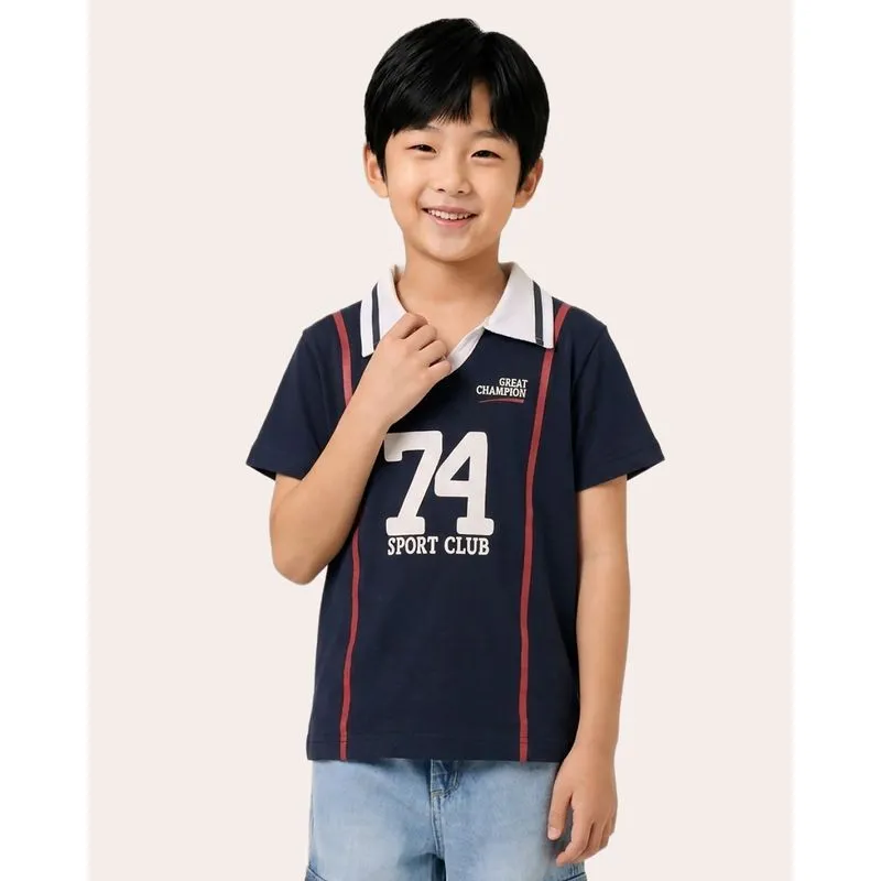 Camisa Polo Infantil Sport Club 74 Manga Curta Marinho 12