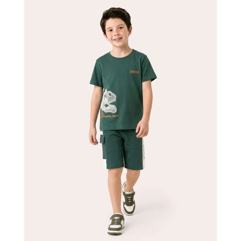 Bermuda Infantil Cargo Recorte Estampa Dinossauro Verde 10