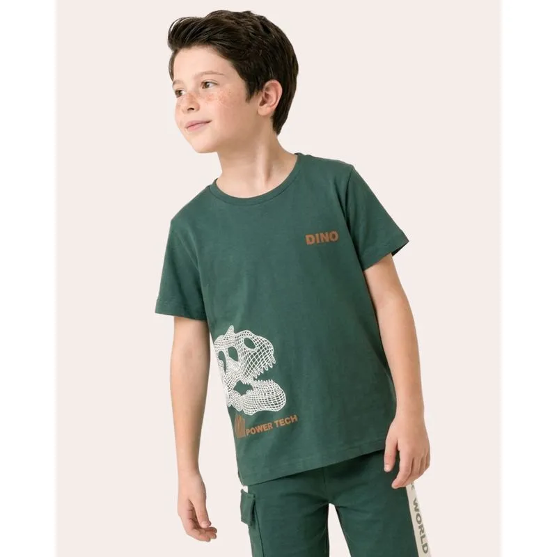 Camiseta Infantil Algodão Estampa Dino Manga Curta Verde 4