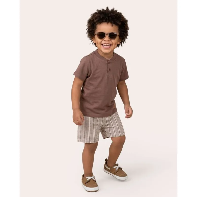 Conjunto Bebê Algodão Texturizado Gola Portuguesa Marrom 4