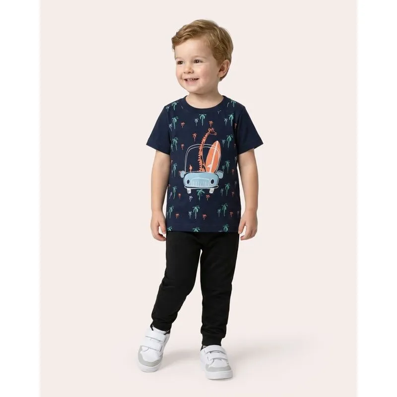 Camiseta Bebê Algodão Tropical Manga Curta Marinho 4