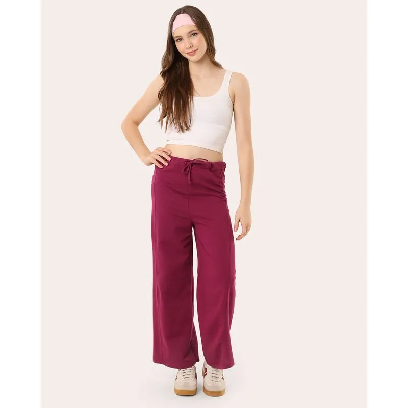 Calça Juvenil Moletinho Wide Leg com Friso Vinho 10