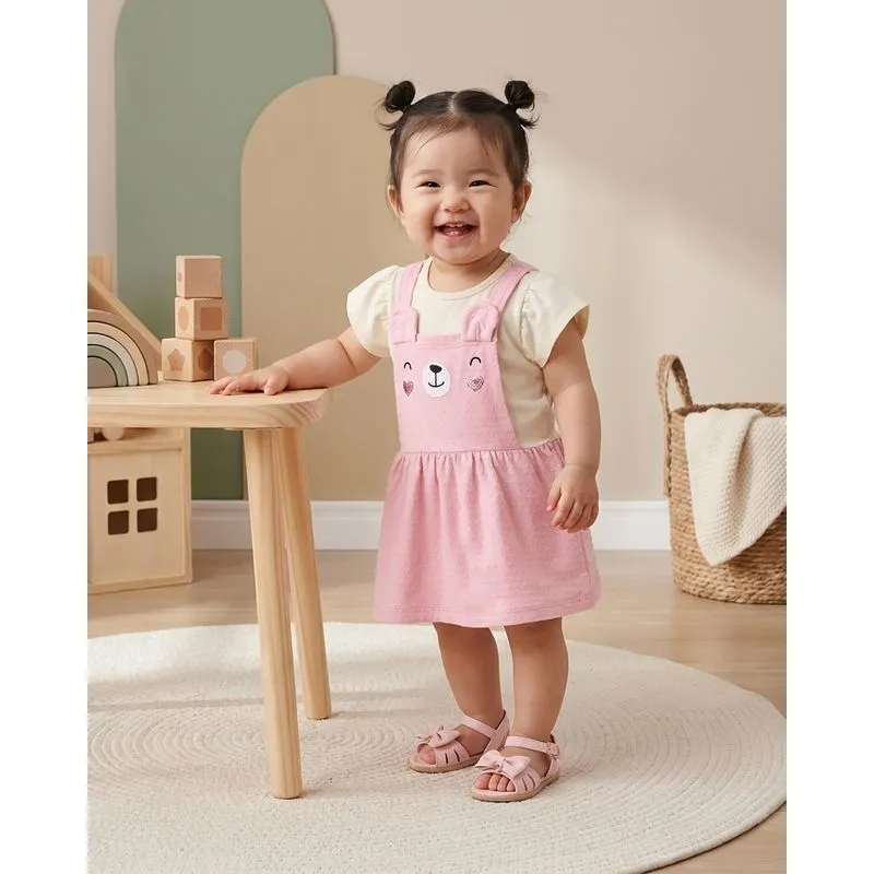 Vestido Bebê Ursinho Manga Curta Rosa G