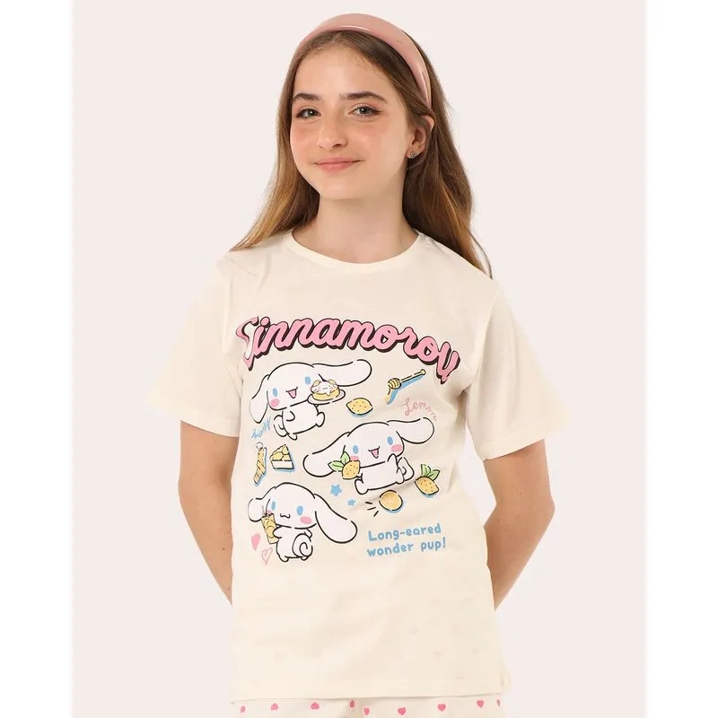 Camiseta Juvenil Algodão Sanrio Cinnamoroll Off White 16