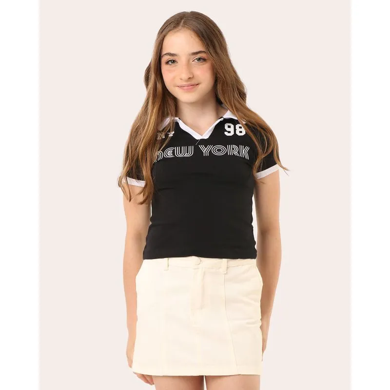 Blusa Polo Juvenil New York Preta 10