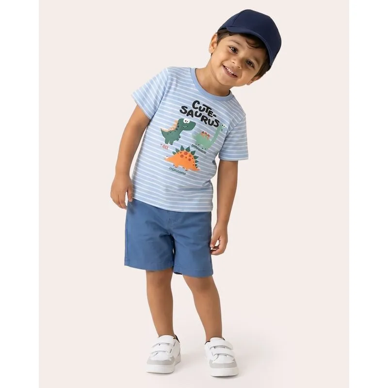 Camiseta Bebê Estampa Dinossauro Manga Curta Azul 4