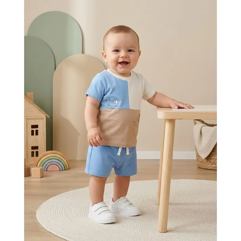 Conjunto Bebê Animais Interativo Manga Curta Off White P