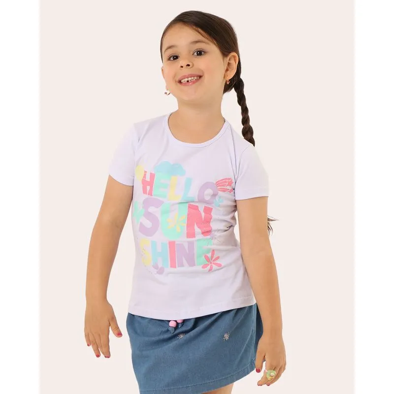 Blusa Infantil Estampa com Glitter Manga Curta Branca 6