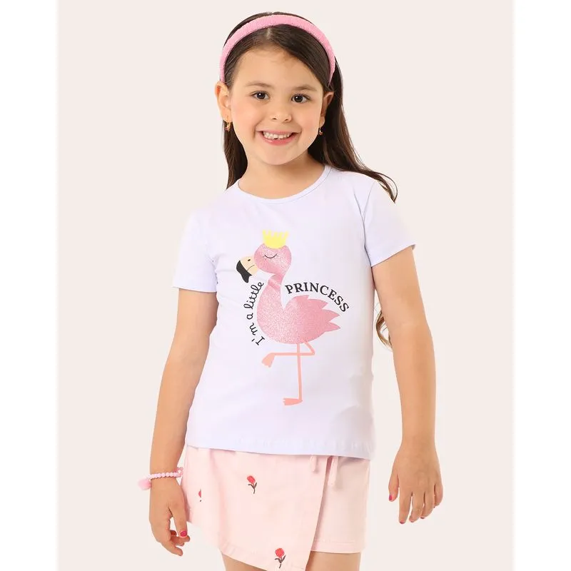 Blusa Infantil Algodão Flamingo Princess Branca 6