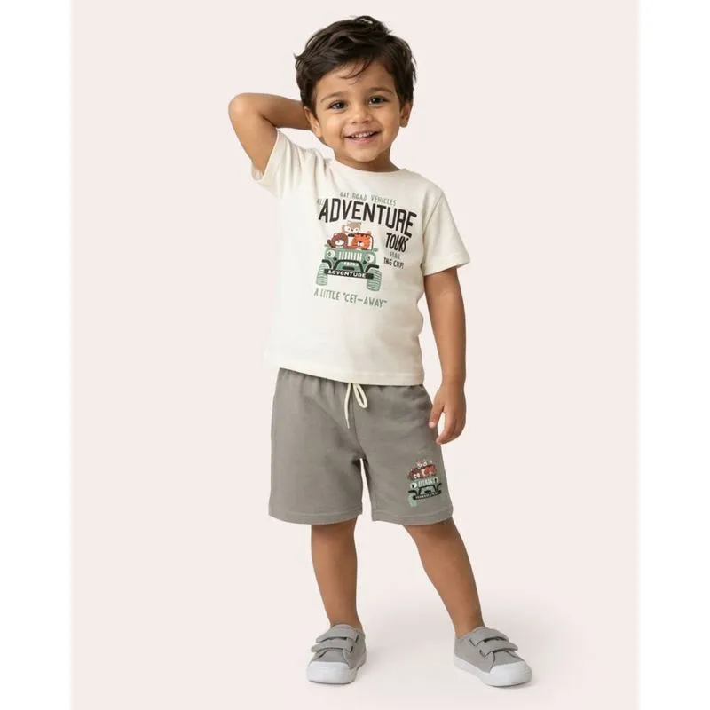 Conjunto Bebê Curto Algodão Estampa Safari Off White 3