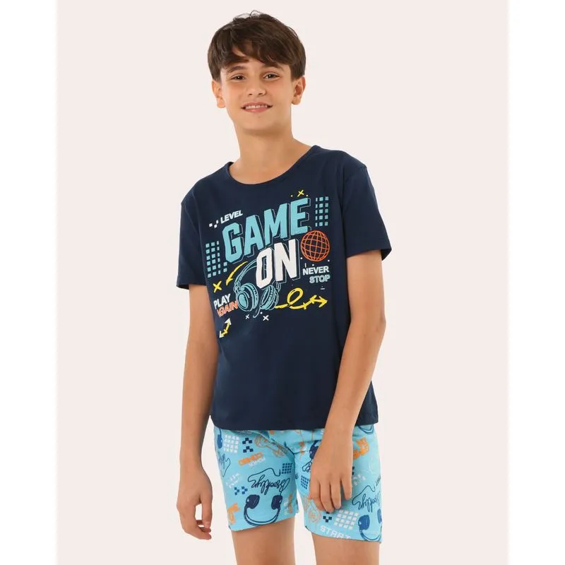 Pijama Juvenil Estampa Brilha no Escuro Marinho 12