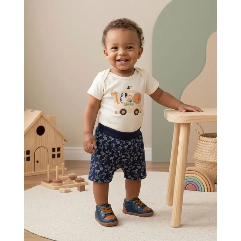 Conjunto Bebê Safari com Body Manga Curta Off White P