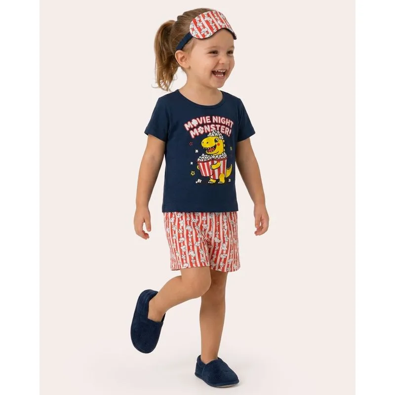 Pijama Bebê Curto Estampa Pipoca Dino Marinho 1