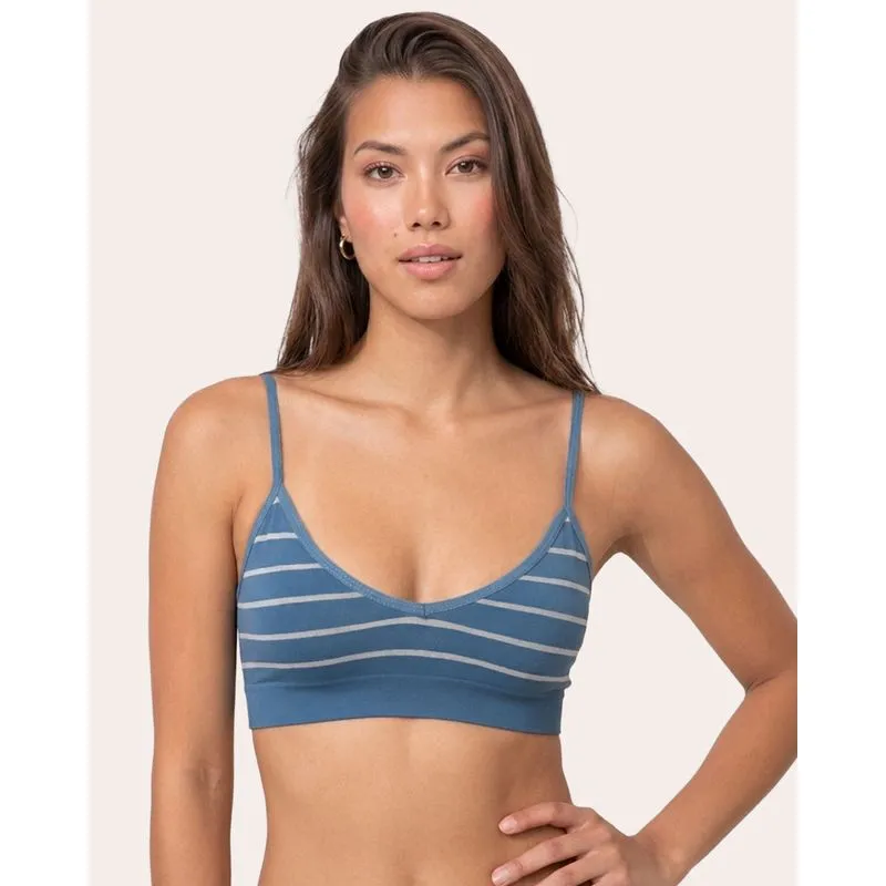 Sutiã Top Feminino Decote V Listrado Alças Finas Azul P