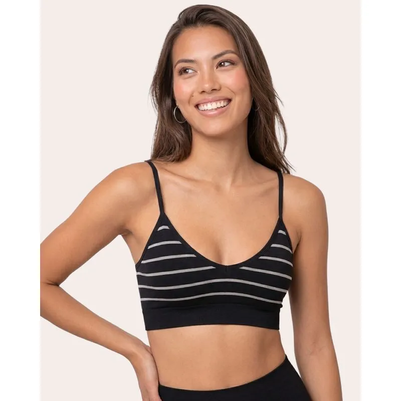 Sutiã Top Feminino Decote V Listrado Alças Finas Preto G