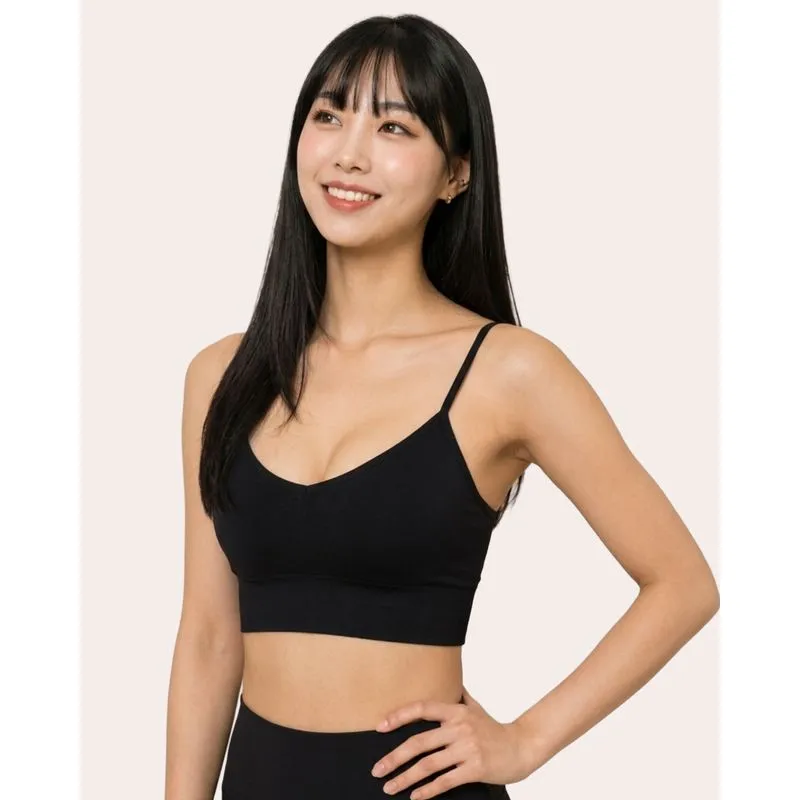 Sutiã Top Feminino Decote V Canelado Alças Finas Preto G