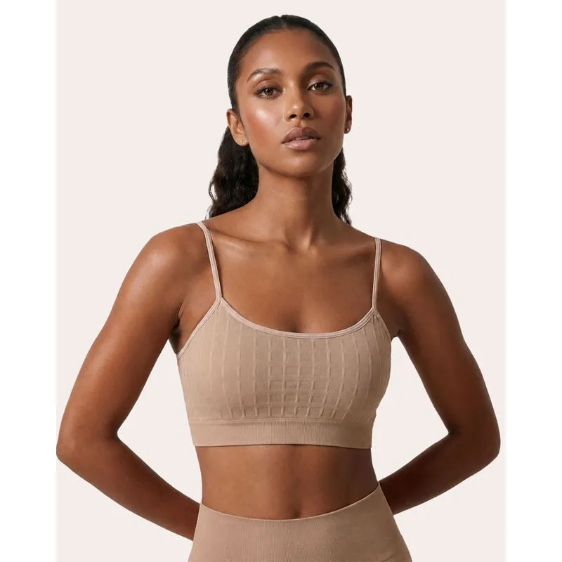 Sutiã Top Feminino Canelado Alças Finas Bege P