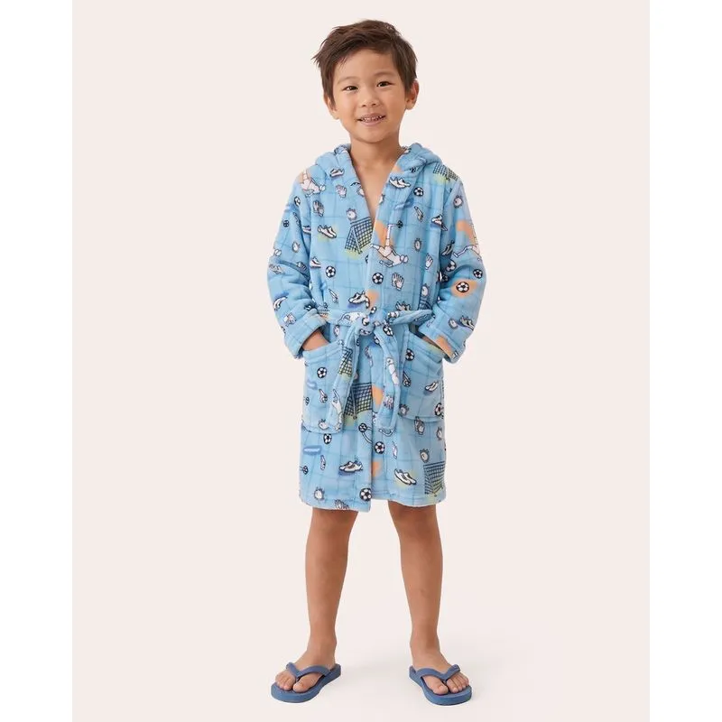 Roupão Infantil Estampado Futebol com Capuz Azul G