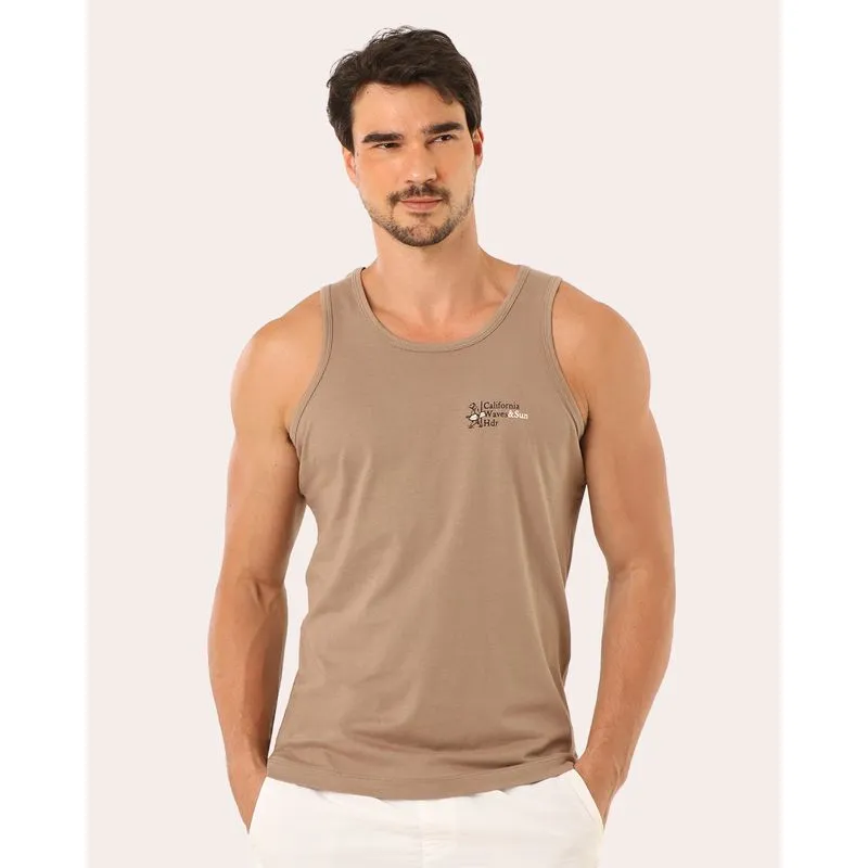 Regata Masculina Algodão Surf Estampa Califórnia Bege P