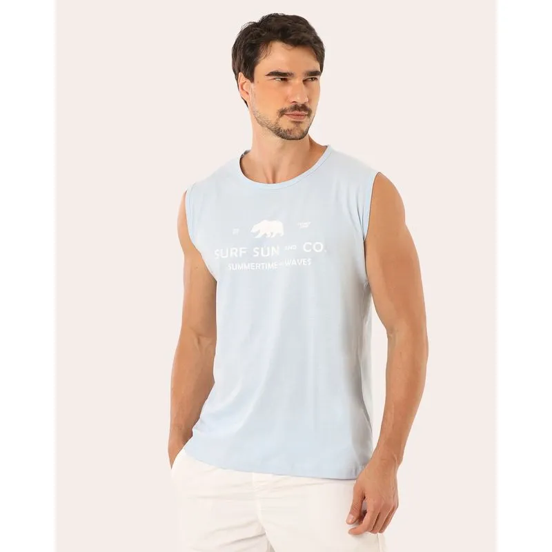 Regata Masculina Surf Machão Algodão Azul GG