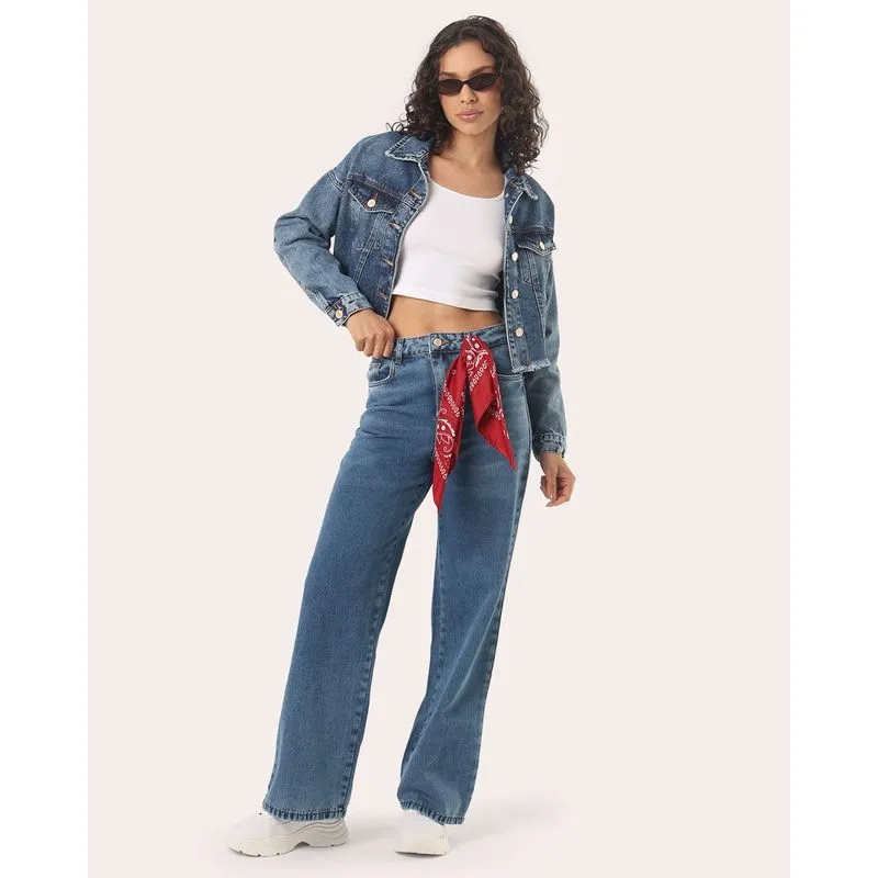 Calça Jeans Feminina Sawary Wide Leg com Bolsos Azul 42