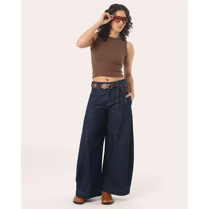 Calça Jeans Feminina Sawary Ballon com Recortes Azul 48