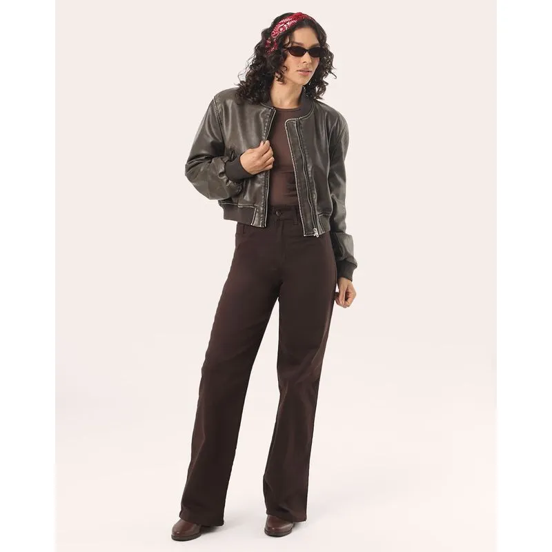 Calça Sarja Feminina Sawary Wide Leg Marrom 44