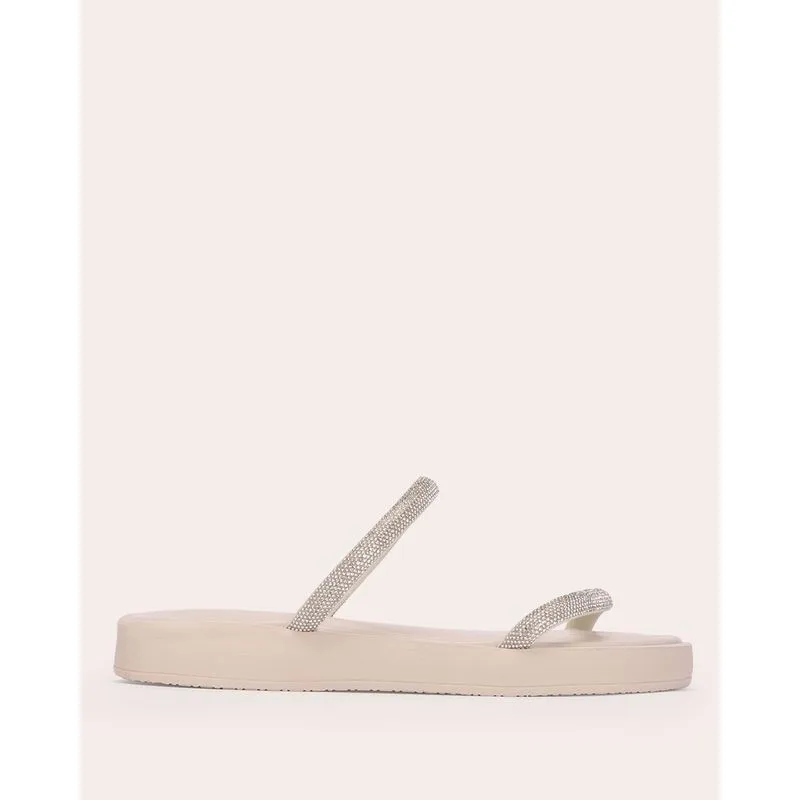 Sandália Rasteira Feminina Donatta Tiras Strass Off White 37