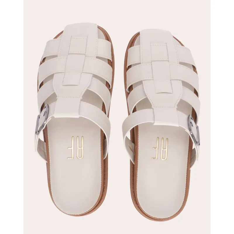 Sandália Feminina Slide Tiras Entrelaçadas e Fivela Off White 38
