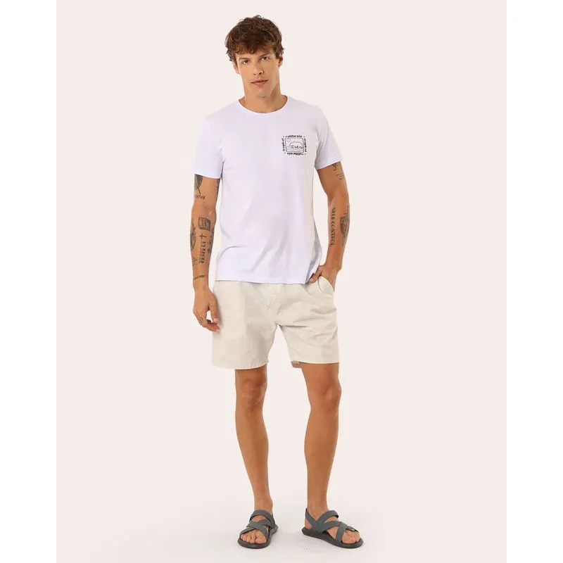 Bermuda Surf Masculina Sarja Estampada Coqueiros Bege PP