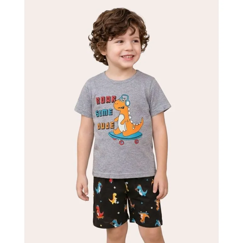 Pijama Bebê Curto Estampa Dinossauro Cinza 1