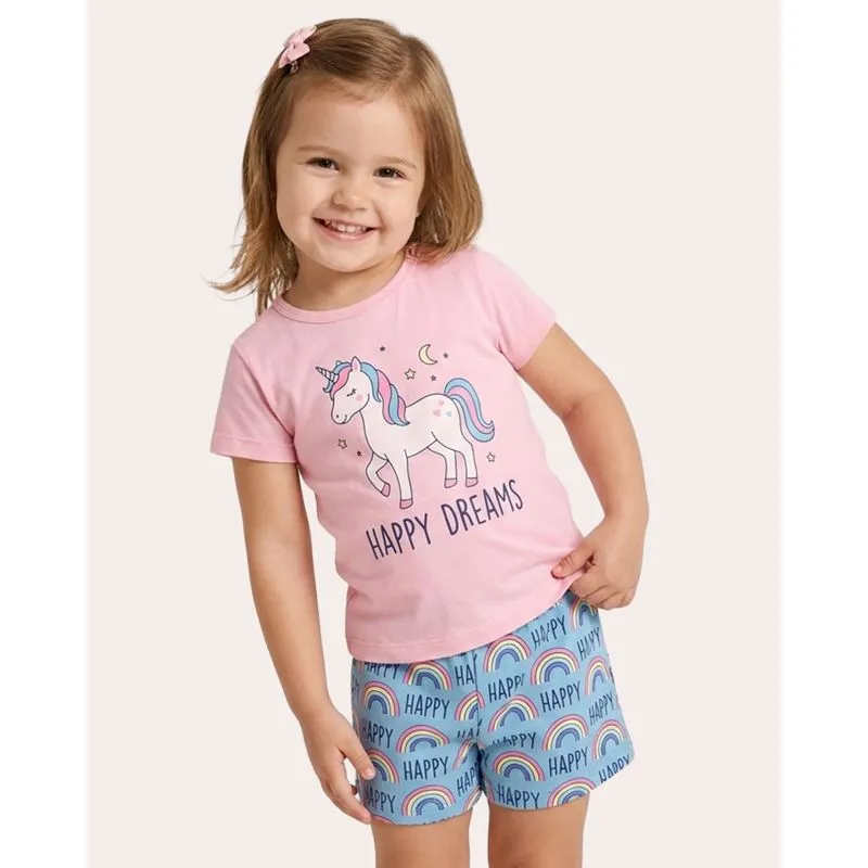 Pijama Bebê Curto Estampado Unicórnio Manga Curta Rosa 3